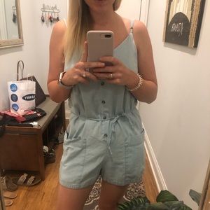 Light Denim Romper with Tie Belt